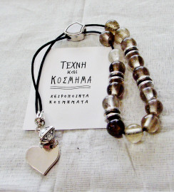 Rosary of mineral beads tobacco (quartz)